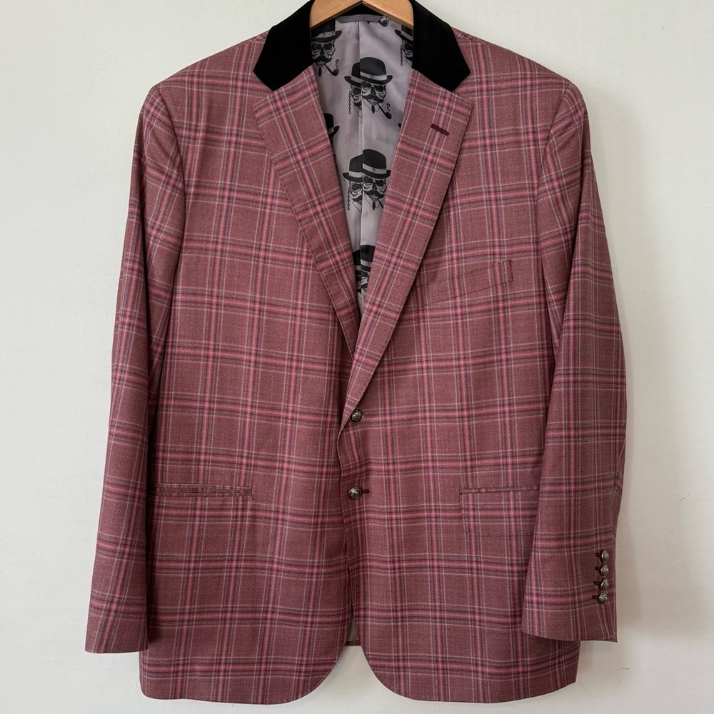 Holland & Sherry Men's Pink Plaid Blazer w/ Skull Lining, Excellent Condition!